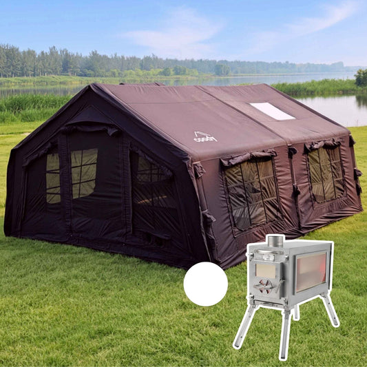 Coody 17.2 | RBM Outdoors (Koala 7) Black + Stove Caminus M - Inflatable Tents with Stove