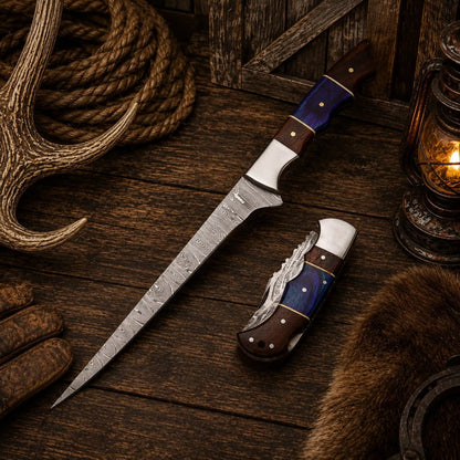 Buy Best Duo Damascus Steel Fillet & Pocket Folding Knife