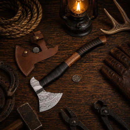 Best Handmade Damascus Tomahawk Axe Black Hawk with Belt Leather Sheath