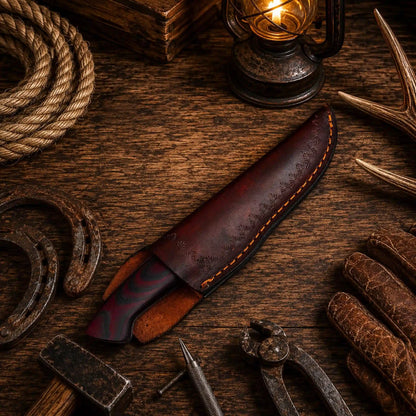 G10 Fixed Blade Outdoor Camping Hunting Bushcraft Knife – Damascus Blade With Leather Sheath