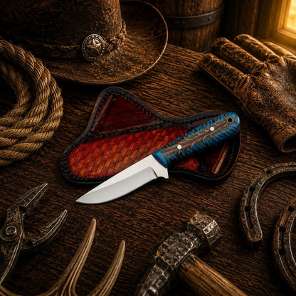 Buckaroo Style Cowboy Knife – Handmade D2 Steel Turquoise Pine Cone Ranch Knife