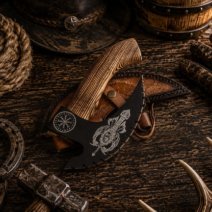 Handforged Viking Pizza Cutter Axe with Leather Sheath