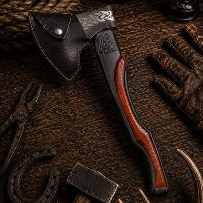 Norse Engraved Camping Axe – 1095 Carbon Steel & Rosewood Handle