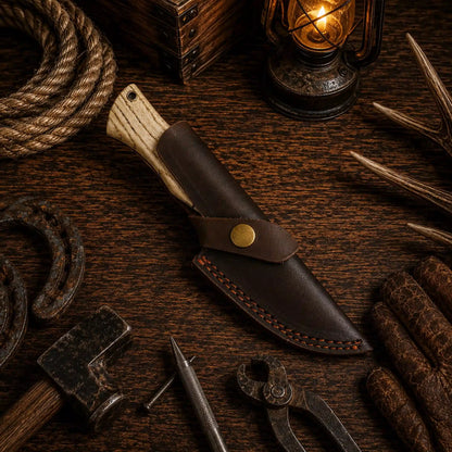 Drop Point Acid Wash Carbon Steel Fixed Blade Outdoor Camping Hunting Knife