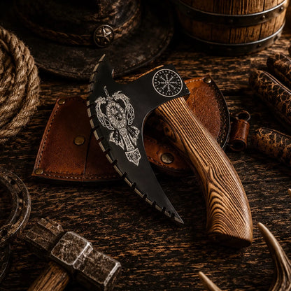 Handforged Viking Pizza Cutter Axe with Leather Sheath