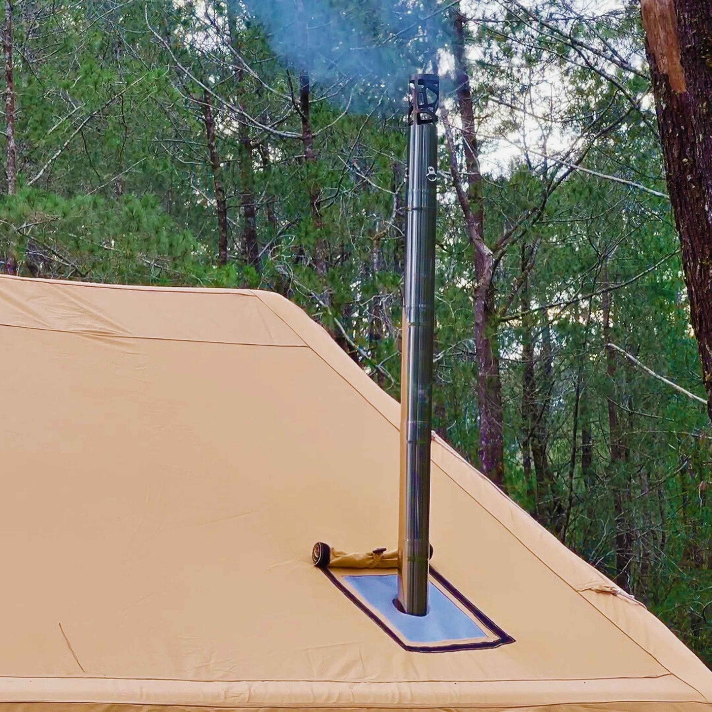 RBM Panda Medium Sunny Beige + Stove Caminus S - Inflatable Tents for Camping with Stove