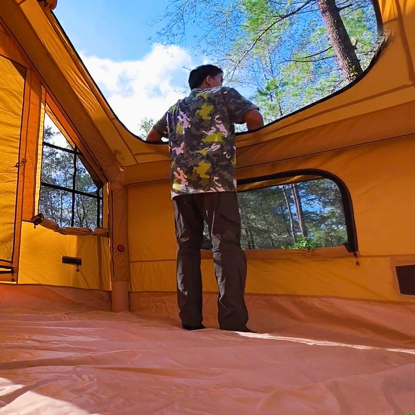 RBM Panda Medium Sunny Beige + Stove Caminus S - Inflatable Tents for Camping with Stove