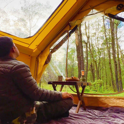 RBM Panda Medium Sunny Beige + Stove Caminus S - Inflatable Tents for Camping with Stove