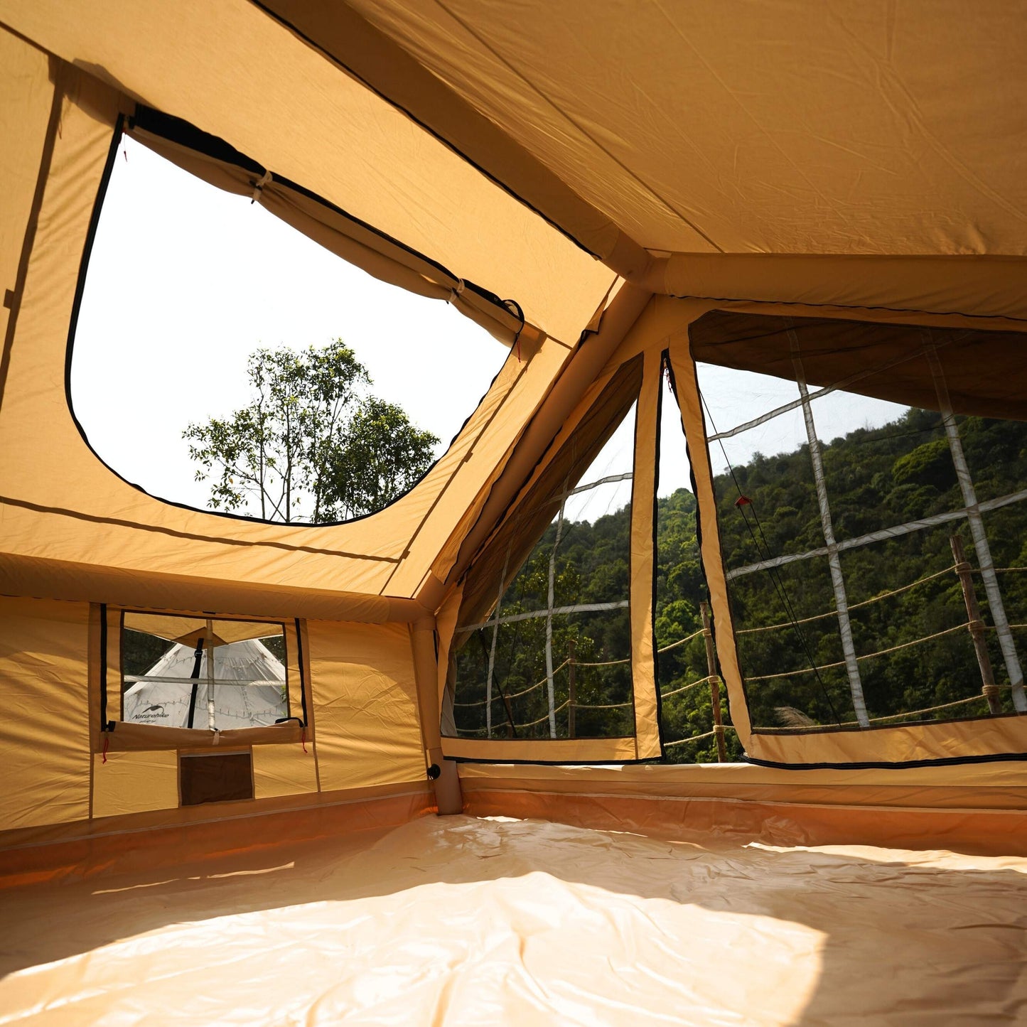 RBM Panda Medium Sunny Beige + Stove Caminus S - Inflatable Tents for Camping with Stove