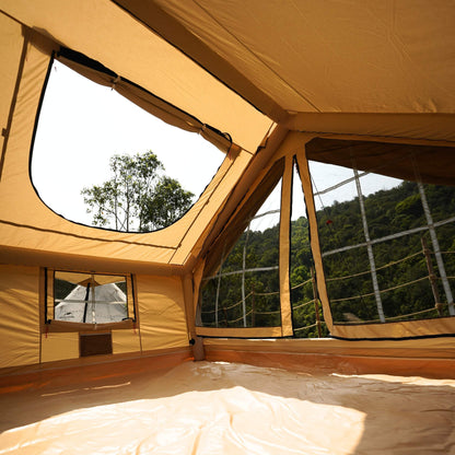 RBM Panda Medium Sunny Beige + Stove Caminus S - Inflatable Tents for Camping with Stove