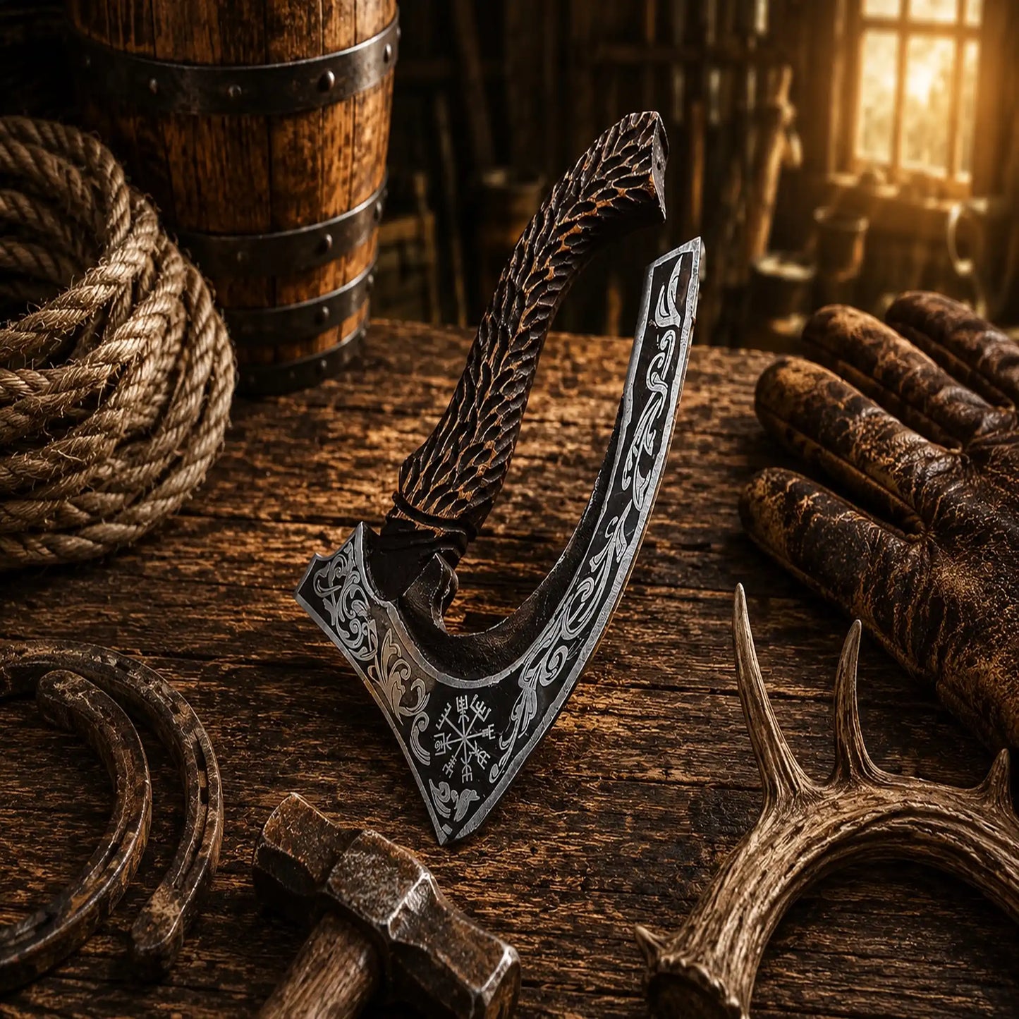 Handmade Carbon Steel Pizza Cutter Axe – Carved Rosewood Handle