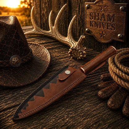 13.5″ Copper Damascus Chef Knife – Rosewood Handle & Sheath
