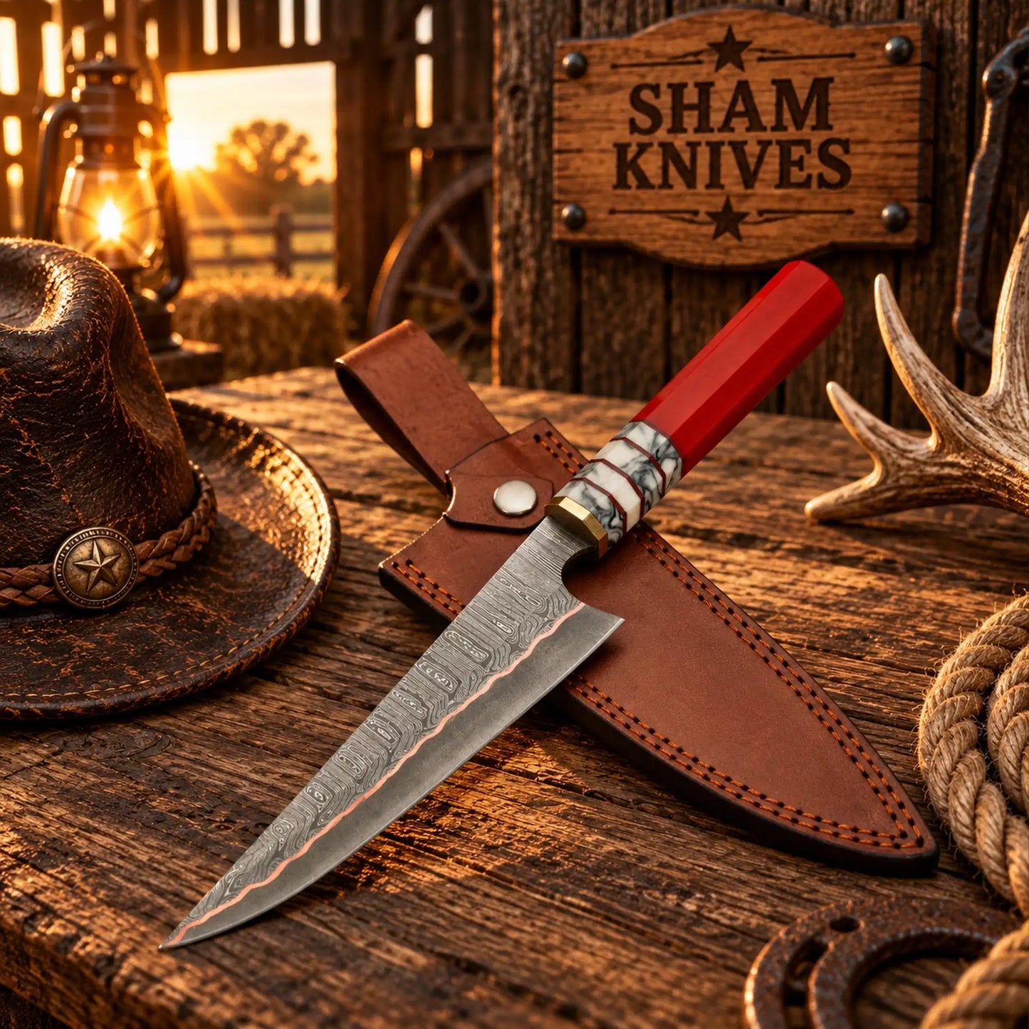 Personalized Copper Damascus Kitchen Chef Knife – Epoxy Resin Handle