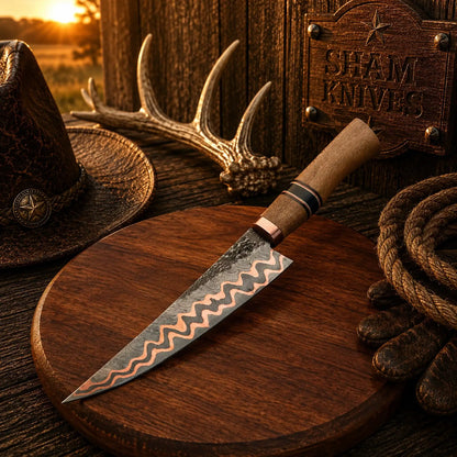 12.5″ Double-Layer Copper Damascus Chef Knife – Lacewood Handle