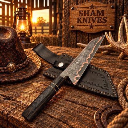 Buy Kiritsuke Style Copper Damascus Chef Knife – Pakka Wood Handle