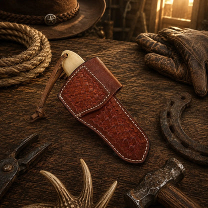 Bull Cutter Knife Damascus Steel Cowboy Ranch Knife – Bone & Turquoise Handle