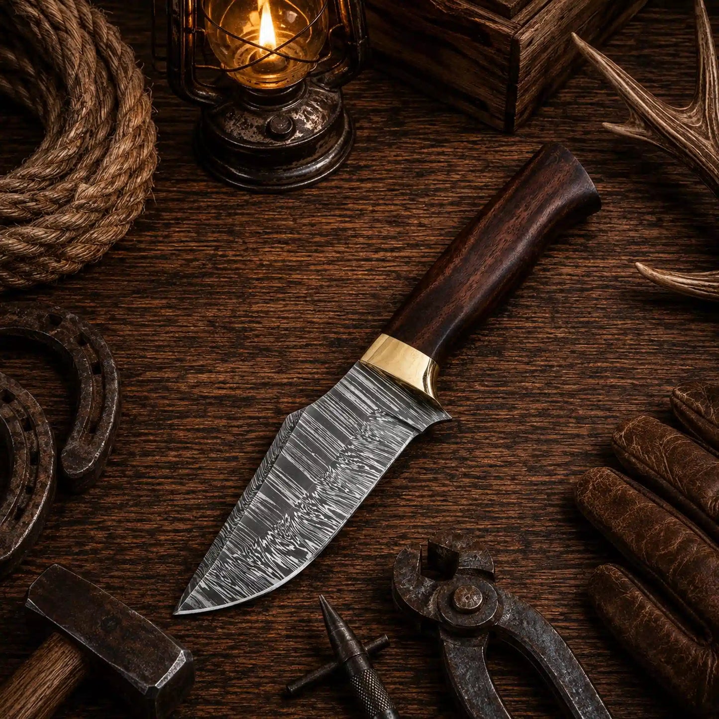 Custom Handmade Damascus Steel Fixed Blade Camping Hunting Survival EDC Knife