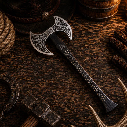 Custom Handmade Double-Headed Viking Axe – Forged Carbon Steel