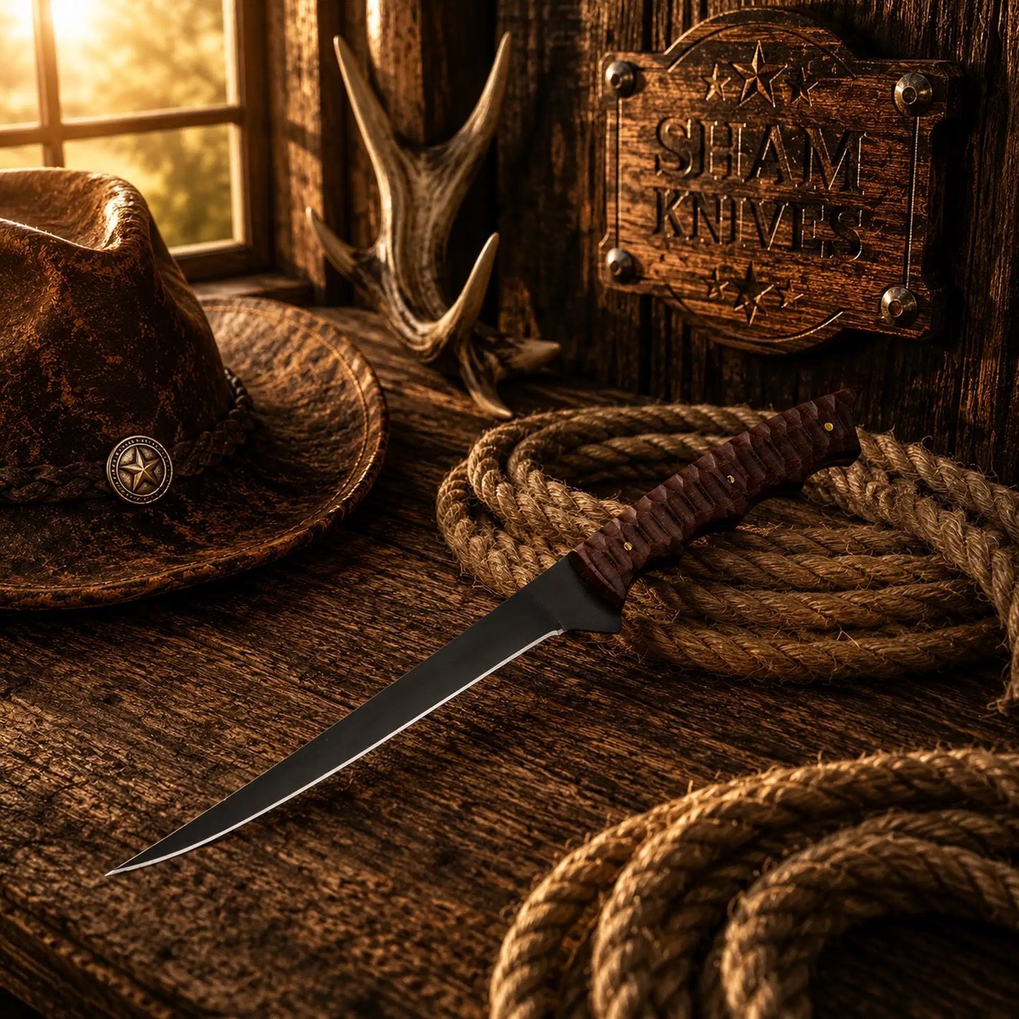 Ridged Texture Rosewood Handle Flexible Full Tang Fish Fillet Knife D2 Powder Coated Blade