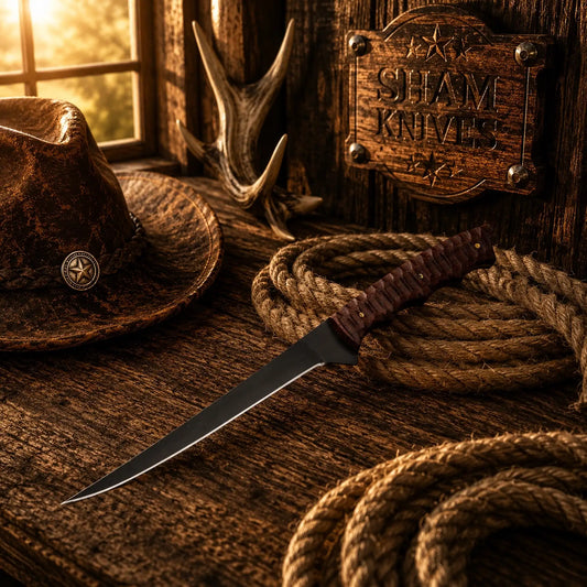 Ridged Texture Rosewood Handle Flexible Full Tang Fish Fillet Knife D2 Powder Coated Blade