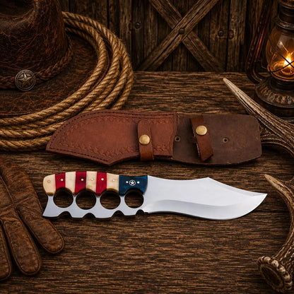 Texas Ranger Bowie Knife – D2 Steel, Finger-Ring Handle & Sheath