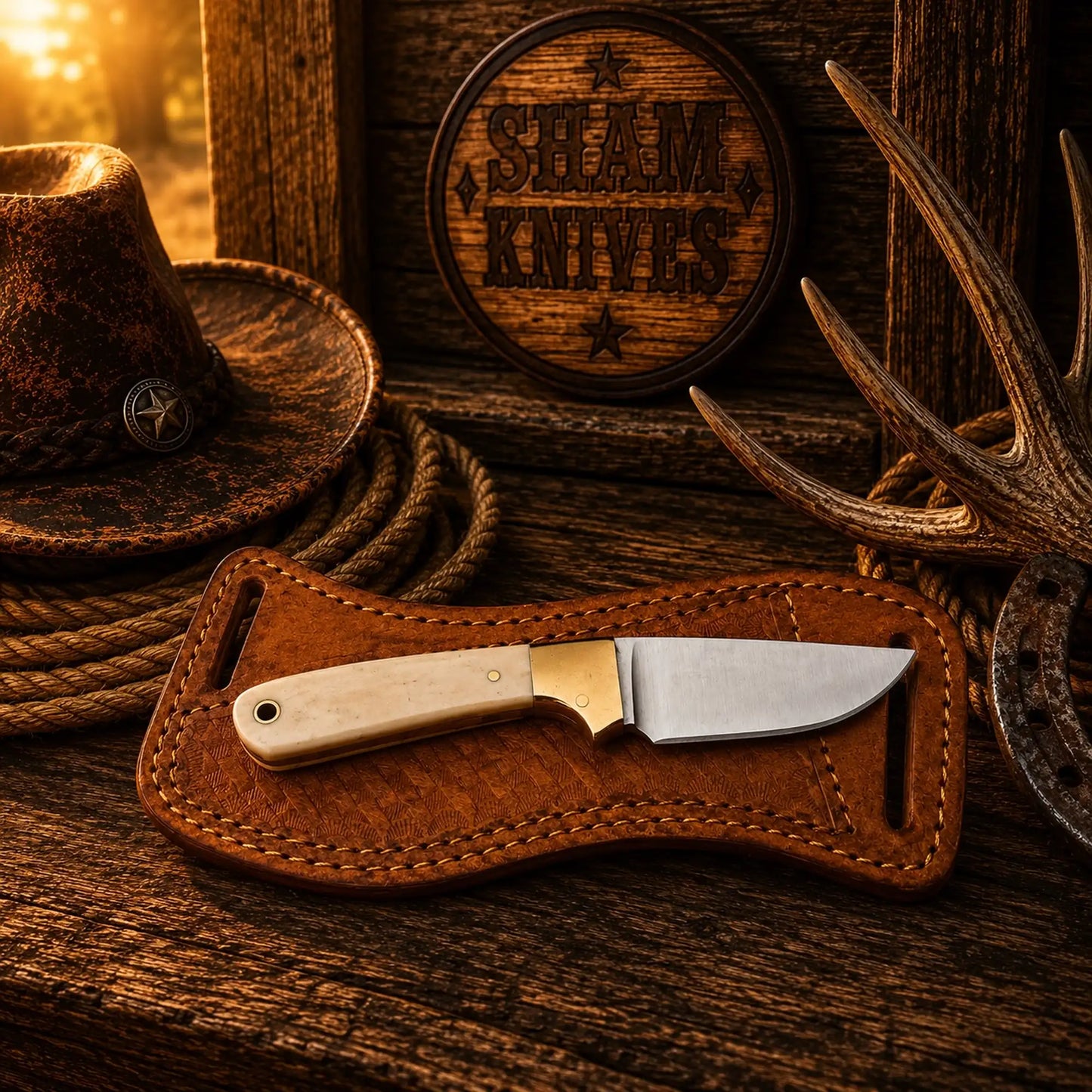 Bone Buckaroo Skinning Knife – D2 Steel & Leather Belt Sheath