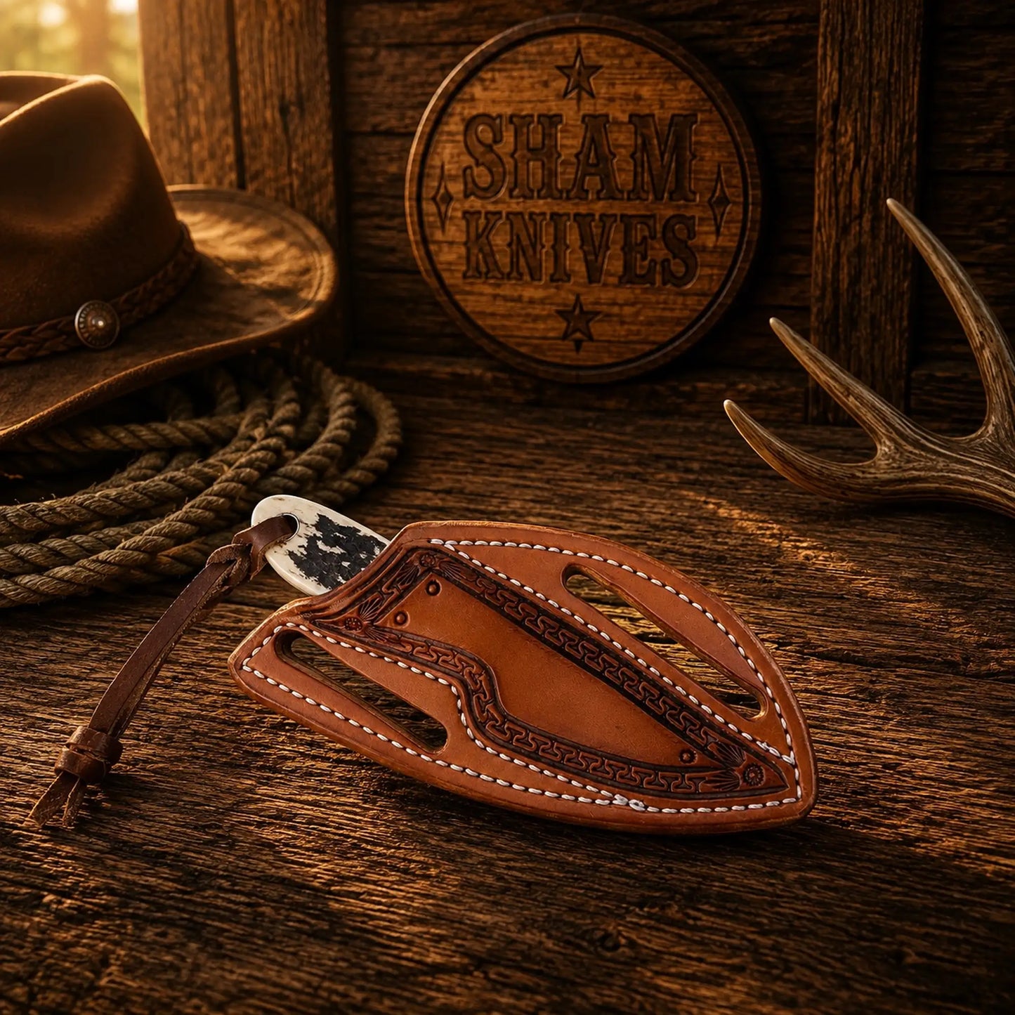 Hanging Horse Cowboy Belt Knife – 3″ D2 Steel & Stag Horn