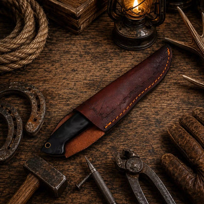 G10 Fixed Blade Outdoor Camping Hunting EDC Knife – Damascus Blade With Leather Sheath