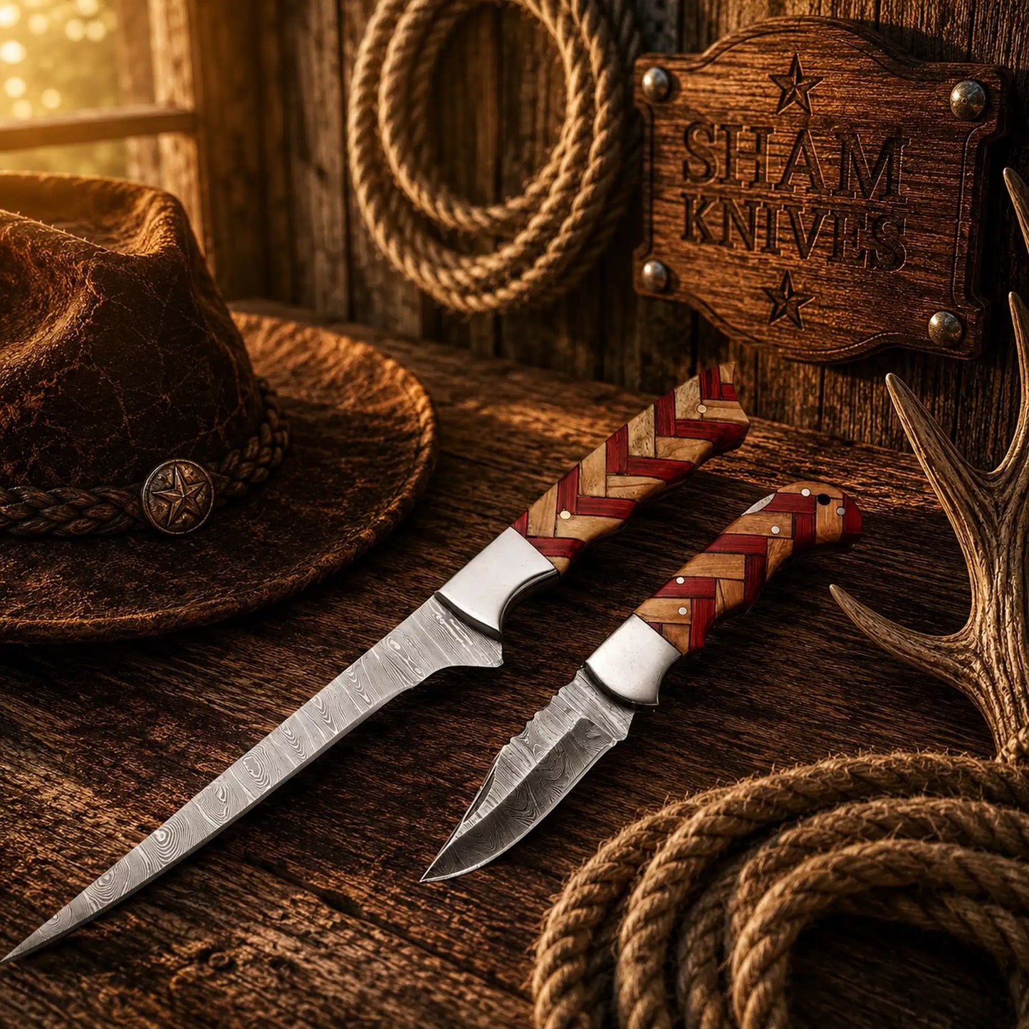 Best Pair of Handmade Damascus Steel Fillet & Pocket Folding Knife