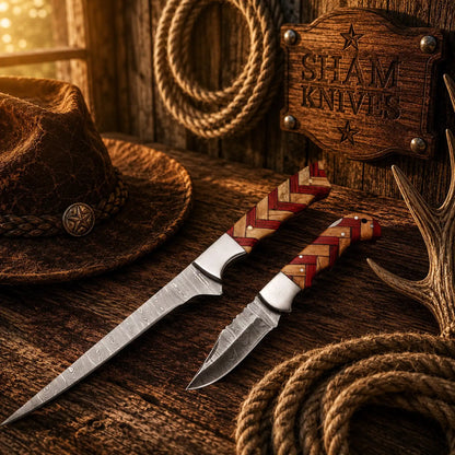 Best Pair of Handmade Damascus Steel Fillet & Pocket Folding Knife