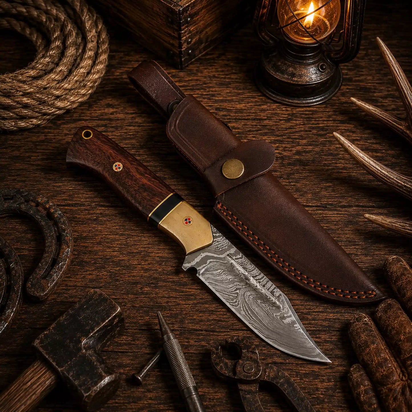 Best Bushcraft Damascus Steel Fixed Blade Outdoor Camping Hunting EDC Knife