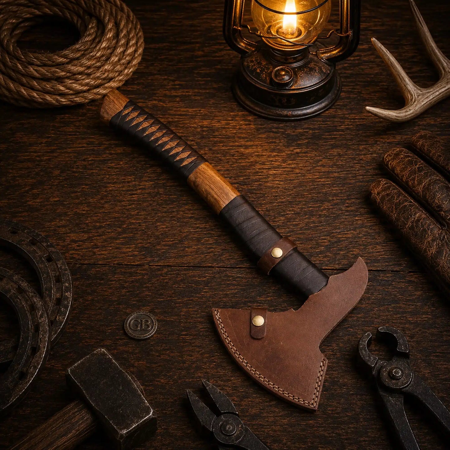 Best Handmade Damascus Tomahawk Axe Black Hawk with Belt Leather Sheath