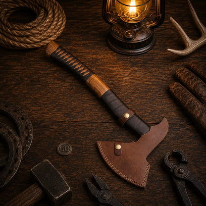 Best Handmade Damascus Tomahawk Axe Black Hawk with Belt Leather Sheath