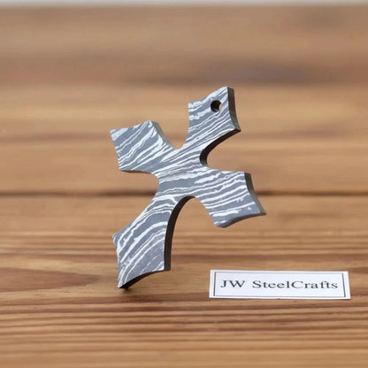 Damascus Steel Christian Cross Locket 3 Inch Handmade Pendant Unique Design