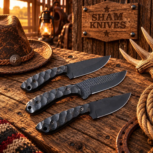 Dark Frontier Rasp Steel Skinning Knife Trio – Micarta Handles