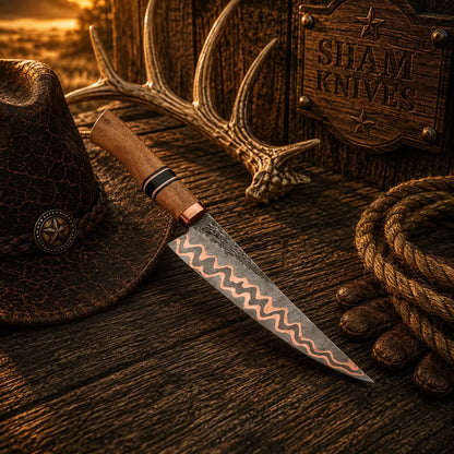 12.5″ Double-Layer Copper Damascus Chef Knife – Lacewood Handle