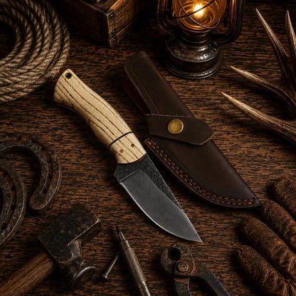 Drop Point Acid Wash Carbon Steel Fixed Blade Outdoor Camping Hunting Knife