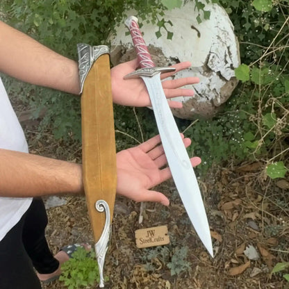 Handmade Elven inspired short sword replica with Reddish Wood Grip and Wooden Sheath