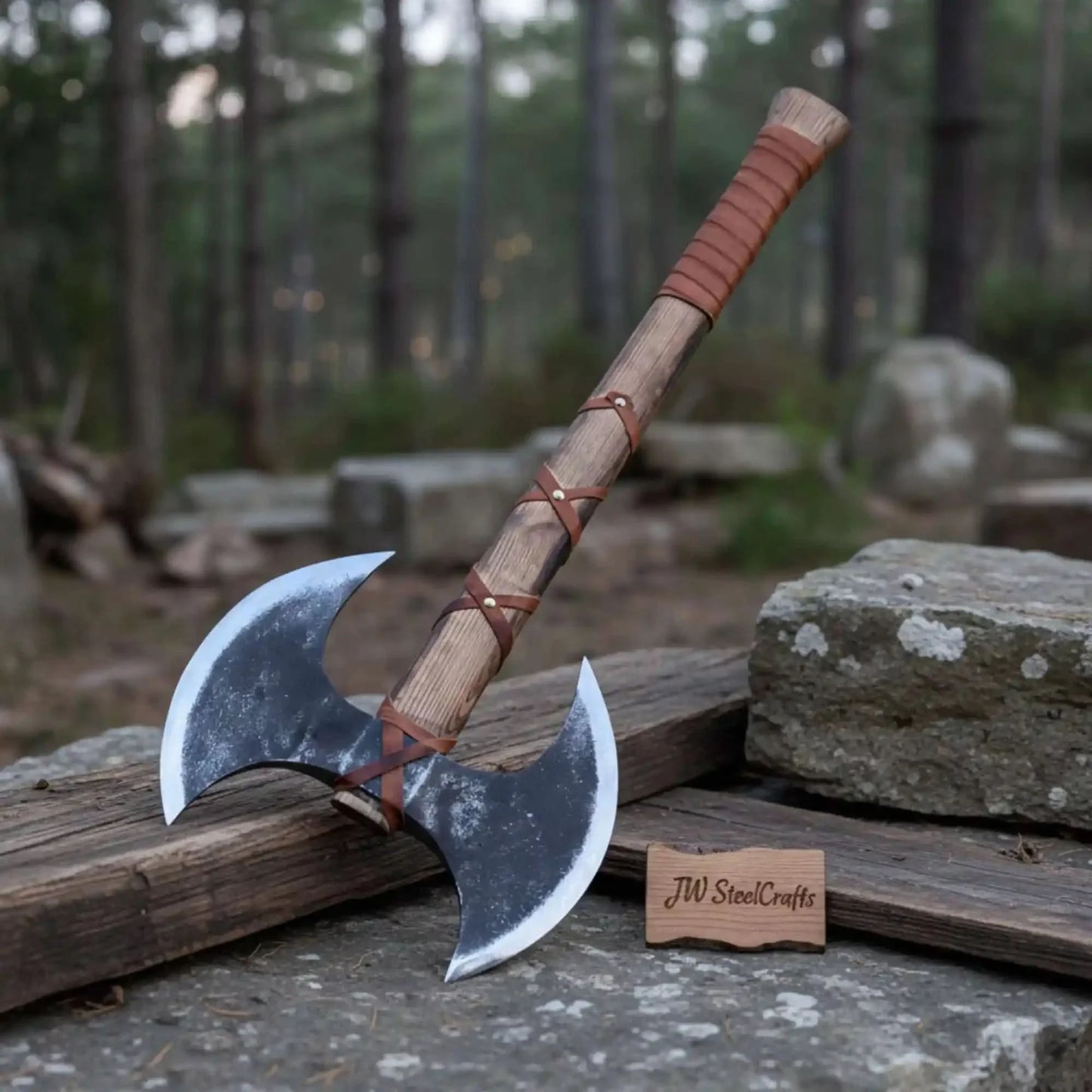 Unique Double-Headed Viking Axe - Handcrafted Decor Piece | Two Styles Available | JW SteelCrafts