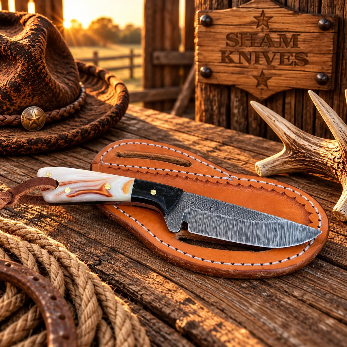 Everyday Carry Cowboy knife - 4” D2 Acid Wash Blade With Resin Handle