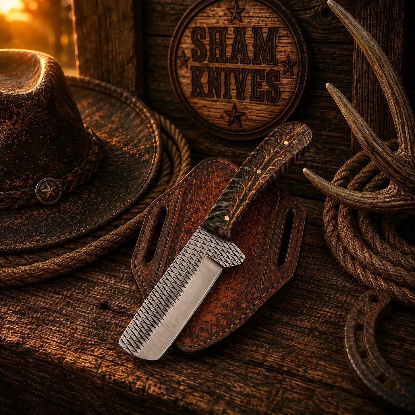 Field Dressing Bull Cutter Knife – Rasp Steel & Pine Cone Handle