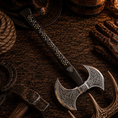 Custom Handmade Double-Headed Viking Axe – Forged Carbon Steel