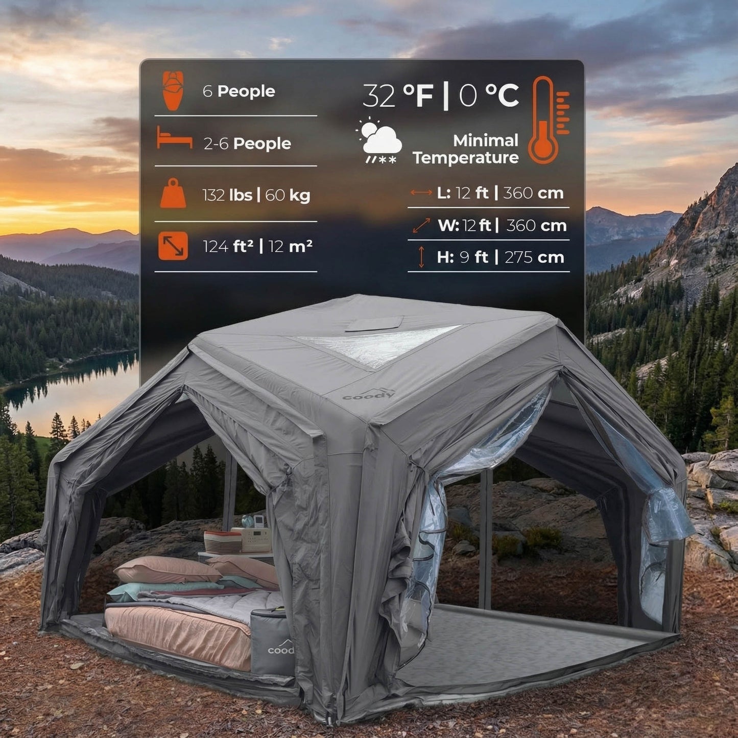 Coody | RBM Hub Shelter Inflatable Tent for 2-6 Person (Gray)