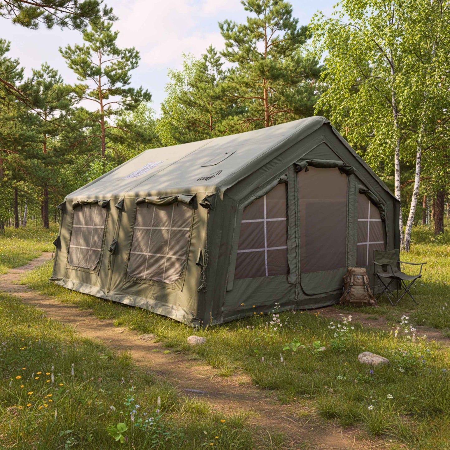 Coody 13.6 | RBM Outdoors (Koala 5) Forest Green + Stove Caminus M - Inflatable Tents with Stove