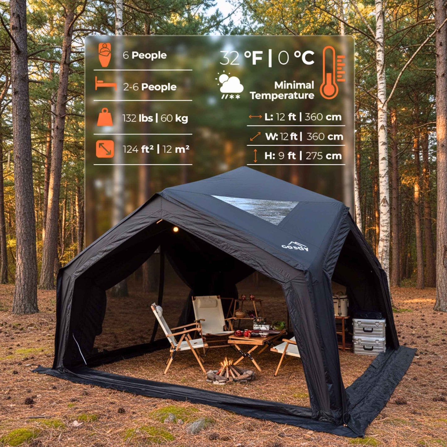 Coody | RBM Hub Shelter Inflatable Tent for 2-6 Person (Black)