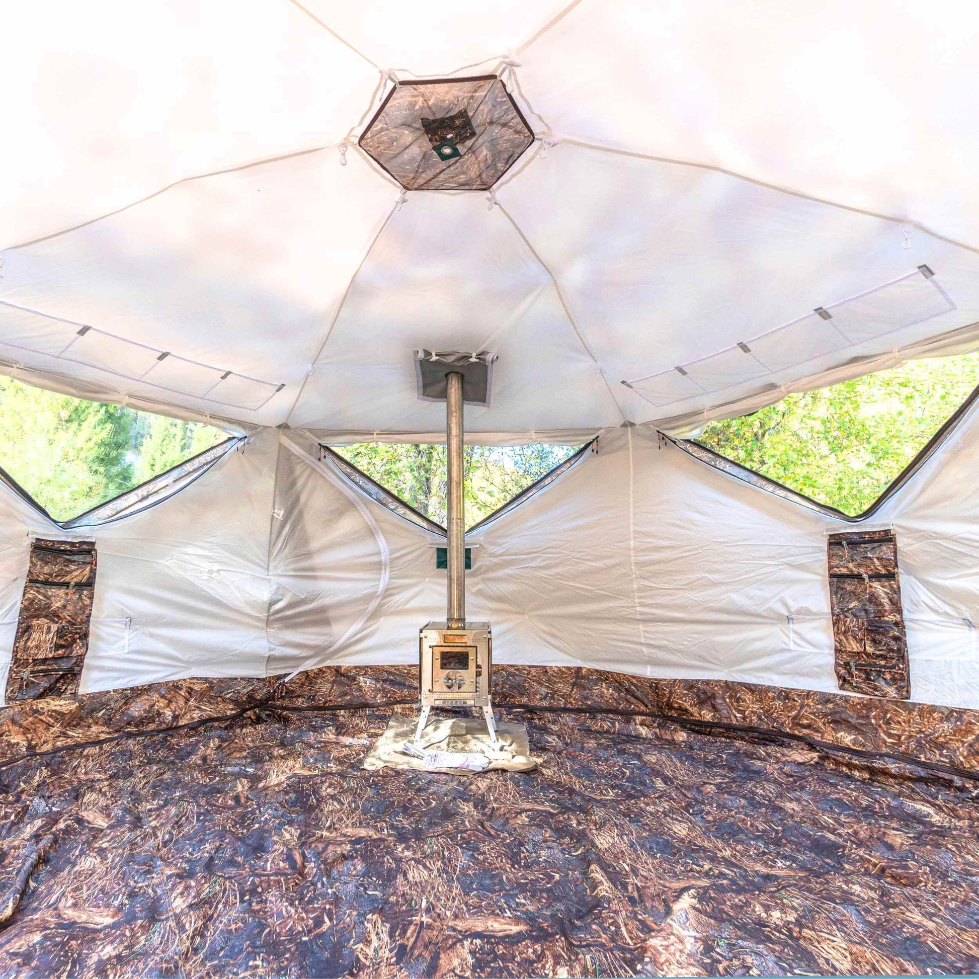 RBM All-Seasons tent Hexagon for 2-9 person + Wood Stove Caminus M + Three-Layer Floor