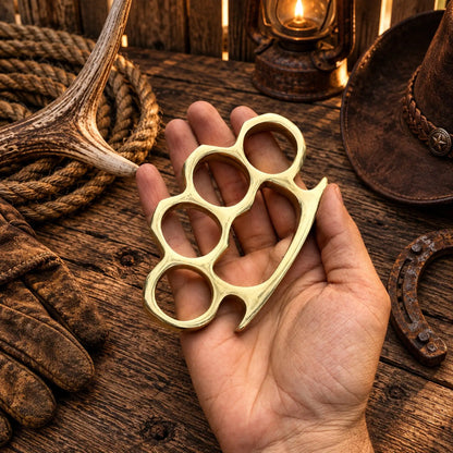 The Golden Titan – Solid Brass Knuckle Display Collectible with Leather Sheath