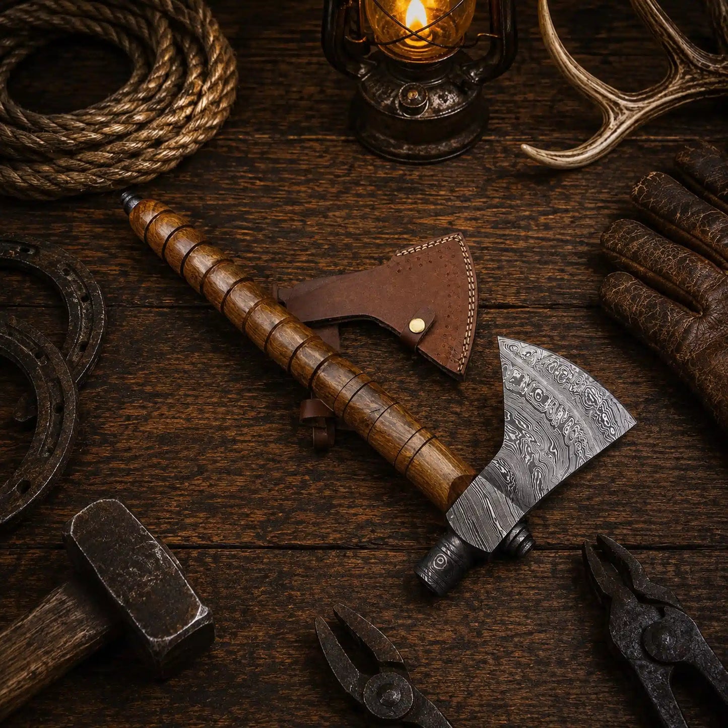 Western Style Damascus Pipe Tomahawk Hand Forged Viking Axe