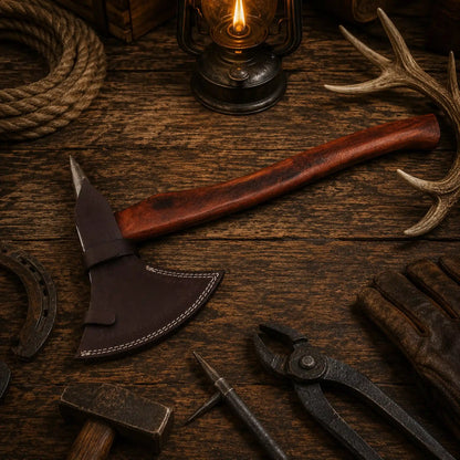 The Odin’s Fang Damascus Viking Tomahawk Axe – Hand Forged Bearded Axe