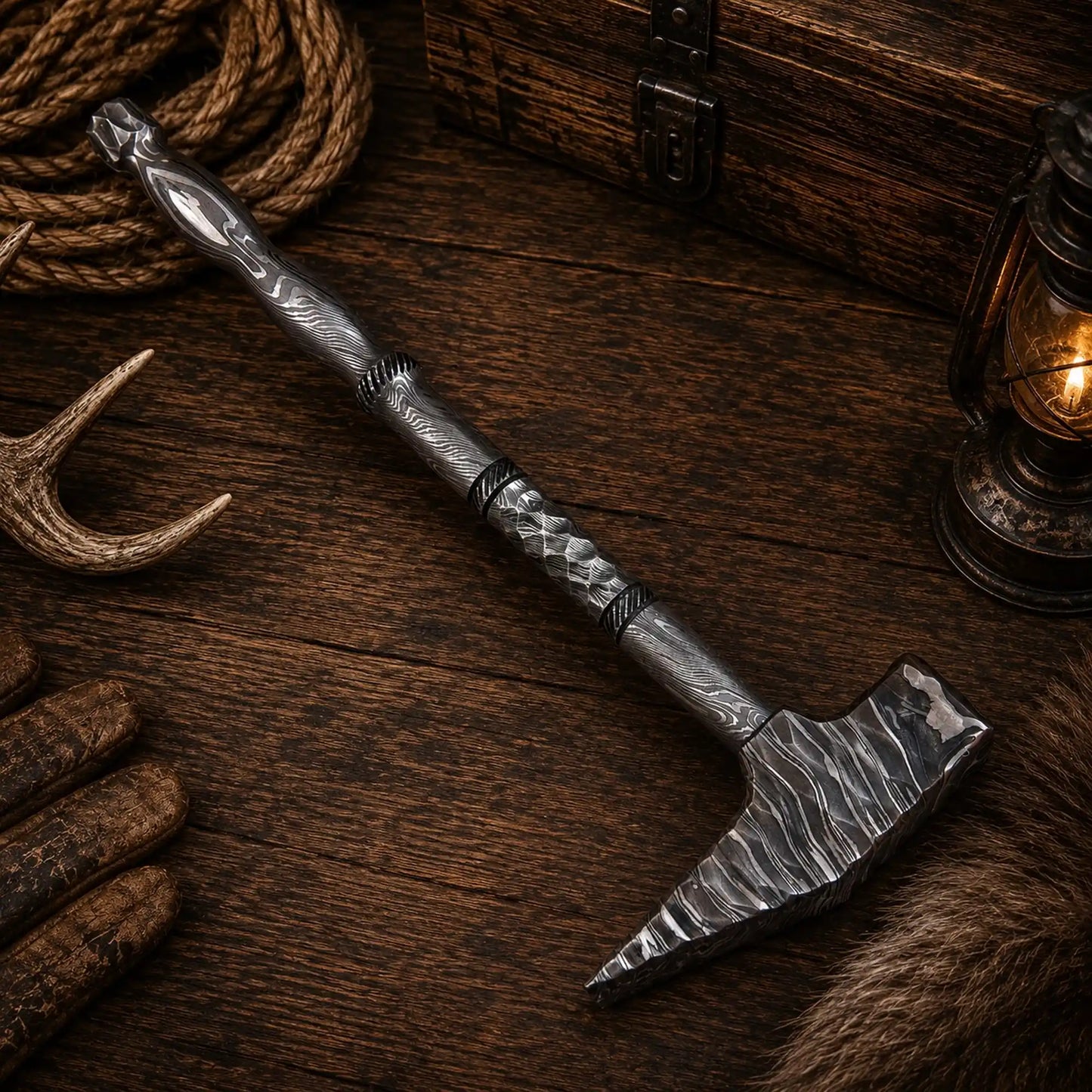 Stormforge Damascus Steel Hammer – Hand-Forged Twist Pattern Handle
